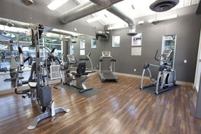 Tyler apartment for rent - A gym with a variety of exercise equipment including treadmills, stationary bikes, and weight machines.