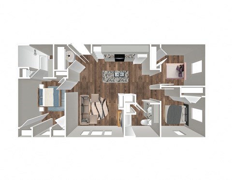 Floor plan for 3 beds, 2 baths, 1050 sqft