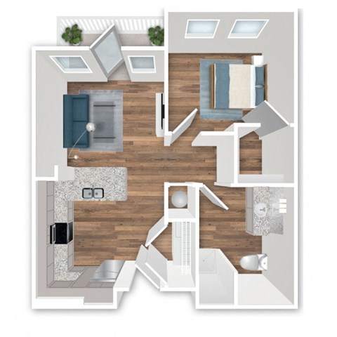 Floor plan for 1 bed, 1 bath, 698 sqft
