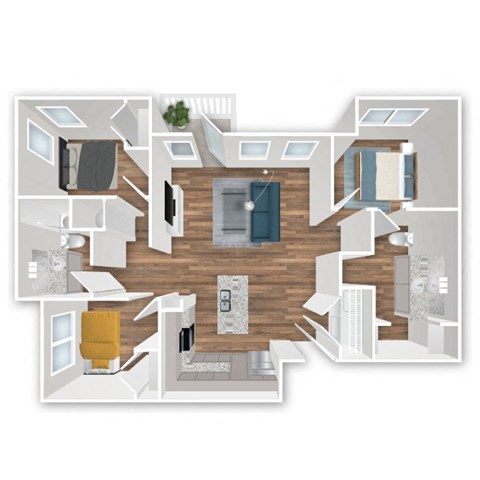Floor plan for 3 beds, 2 baths, 1264 sqft