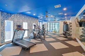 Austin apartment for rent - A treadmill is on a patterned floor in a gym.