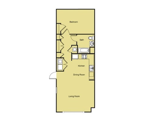 Floor plan for 1 bed, 1 bath, 719 sqft