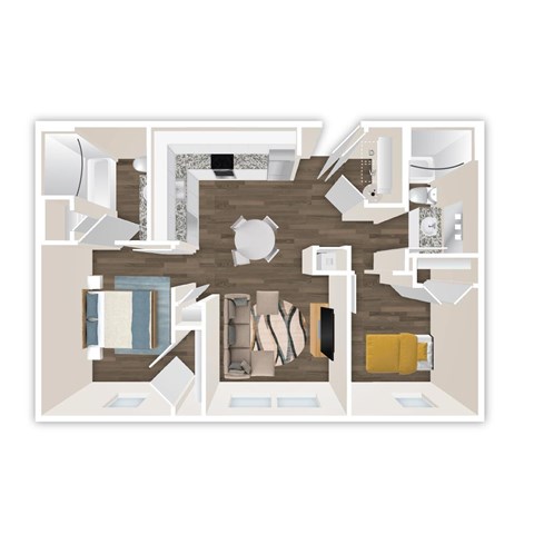 Floor plan for 2 beds, 2 baths, 850 sqft