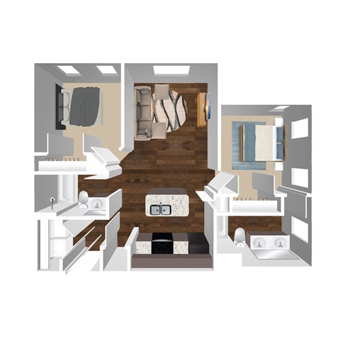 Floor plan for 2 beds, 2 baths, 994 sqft