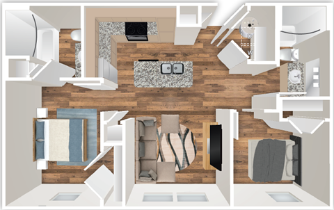 Floor plan for 2 beds, 2 baths, 850 sqft