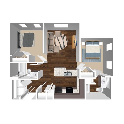 Floor plan for 2 beds, 2 baths, 994 sqft
