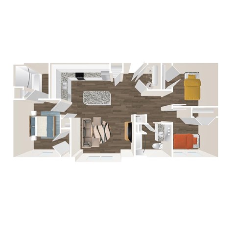Floor plan for 3 beds, 2 baths, 1100 sqft