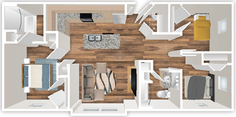 Floor plan for 3 beds, 2 baths, 1132 sqft