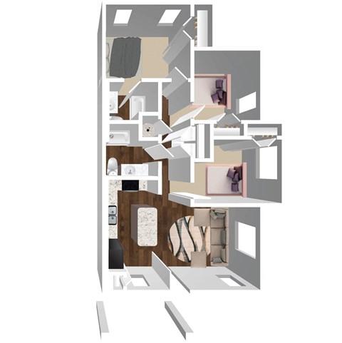 Floor plan for 3 beds, 2 baths, 1171 sqft