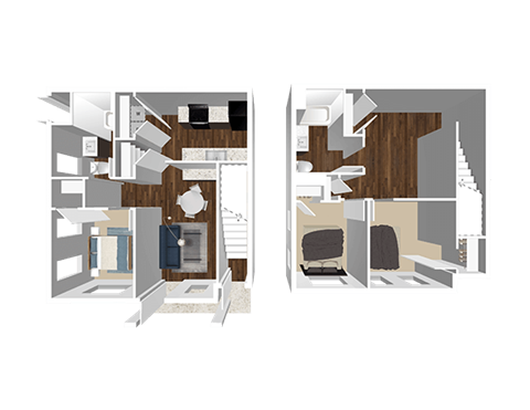 Floor plan for 3 beds, 2 baths, 1205 sqft