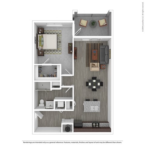 Floor plan for 1 bed, 1 bath, 776 sqft