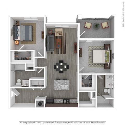 Floor plan for 2 beds, 2 baths, 1031 sqft