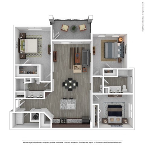 Floor plan for 3 beds, 2 baths, 1282 sqft