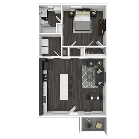 Floor plan for 1 bed, 1 bath, 645 sqft