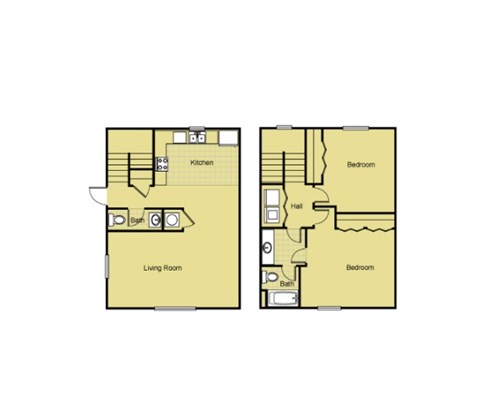 Floor plan for 2 beds, 1.5 baths, 1132 sqft