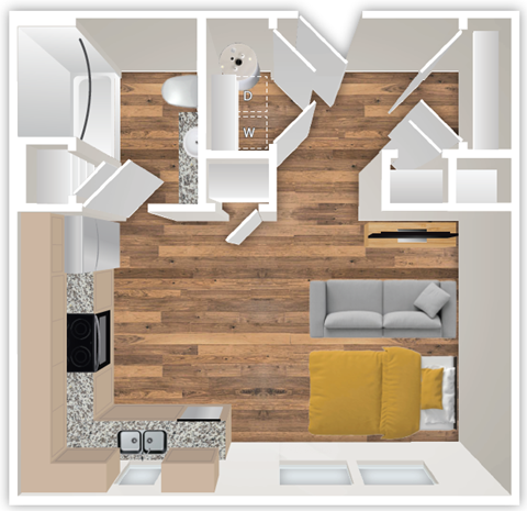 Floor plan for studio, 1 bath, 550 sqft