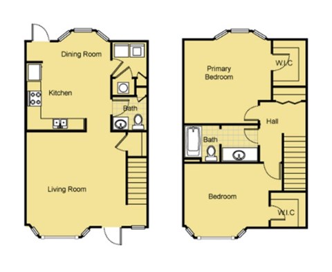 Floor plan for 2 beds, 1.5 baths, 1152 sqft