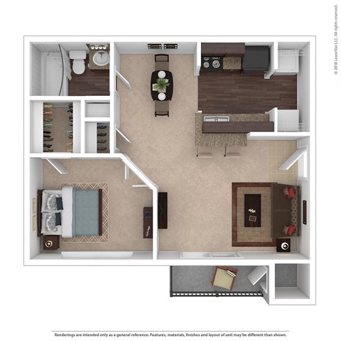 Floor plan for 1 bed, 1 bath, 555 sqft