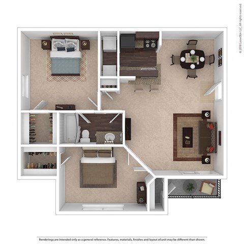 Floor plan for 2 beds, 1 bath, 797 sqft