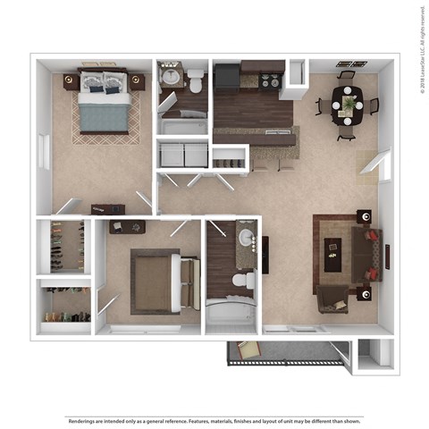 Floor plan for 2 beds, 2 baths, 856 sqft