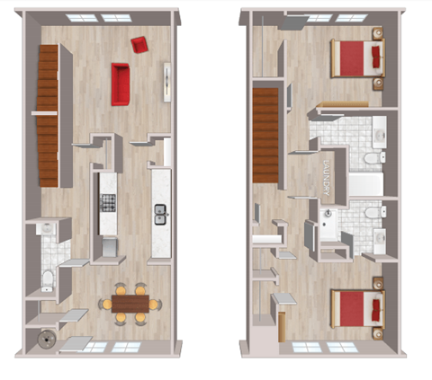 Floor plan for 2 beds, 2 baths, 1159 sqft