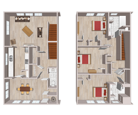 Floor plan for 3 beds, 2.5 baths, 1585 sqft