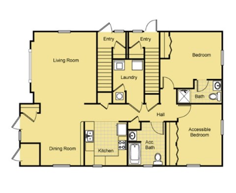 Floor plan for 2 beds, 2 baths, 1115 sqft