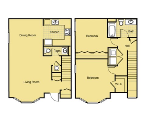 Floor plan for 2 beds, 1.5 baths, 1122 sqft