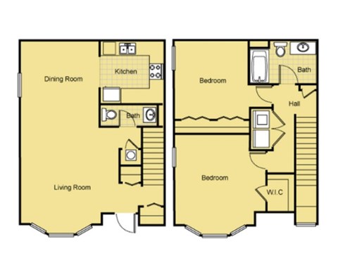 Floor plan for 2 beds, 1.5 baths, 1160 sqft