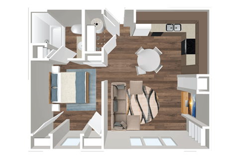 Floor plan for 1 bed, 1 bath, 650 sqft