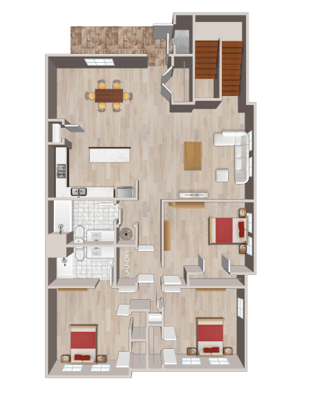 Floor plan for 3 beds, 2 baths, 1585 sqft