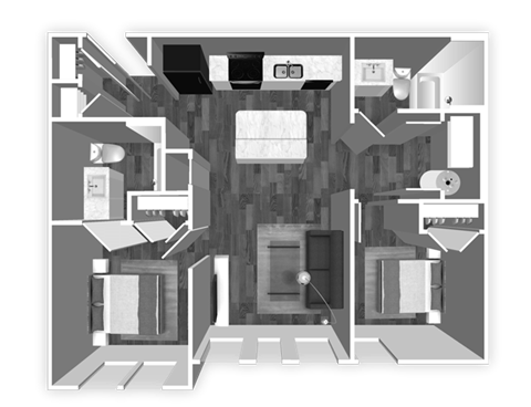 Floor plan for 2 beds, 2 baths, 900 sqft