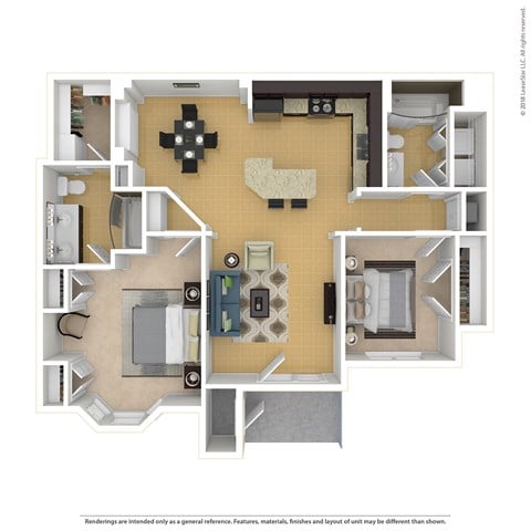 Floor plan for 2 beds, 2 baths, 1142 sqft