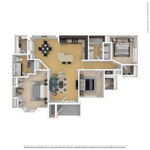 Floor plan for 3 beds, 2 baths, 1342 sqft