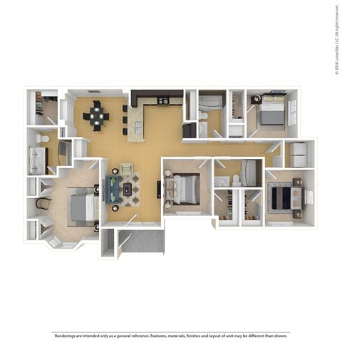 Floor plan for 4 beds, 3 baths, 1561 sqft