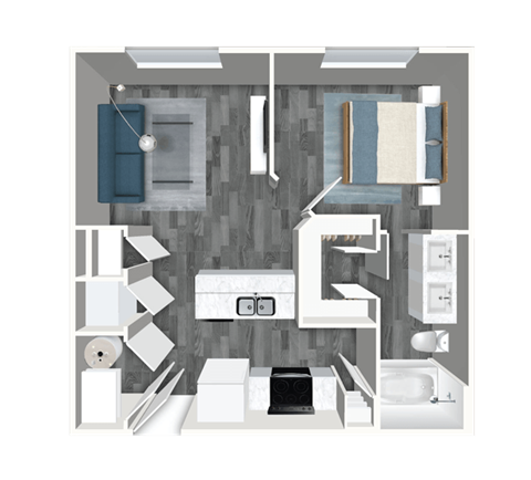 Floor plan for 1 bed, 1 bath, 650 sqft