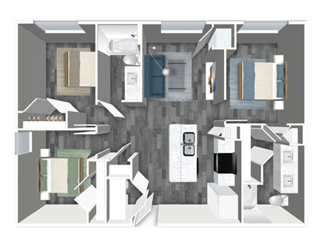 Floor plan for 3 beds, 2 baths, 1092 sqft