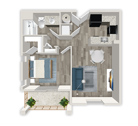 Floor plan for 1 bed, 1 bath, 718 sqft