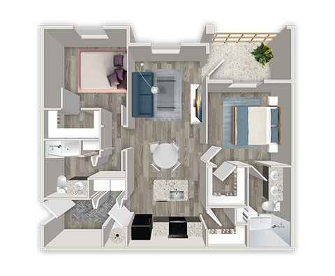 Floor plan for 2 beds, 2 baths, 1147 sqft