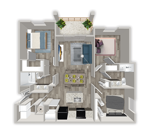 Floor plan for 3 beds, 2 baths, 1282 sqft