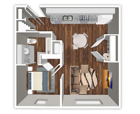 Floor plan for 1 bed, 1 bath, 650 sqft