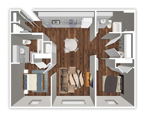 Floor plan for 2 beds, 2 baths, 901 sqft
