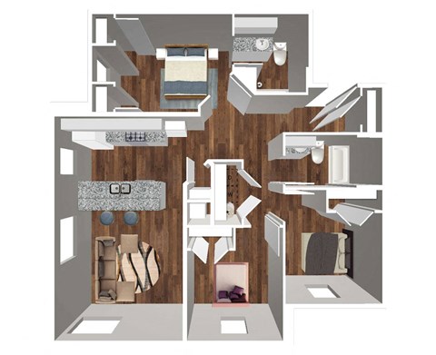 Floor plan for 3 beds, 2 baths, 1144 sqft