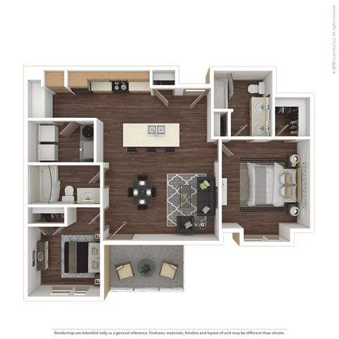 Floor plan for 2 beds, 2 baths, 979 sqft