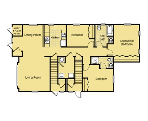 Floor plan for 3 beds, 2 baths, 1307 sqft