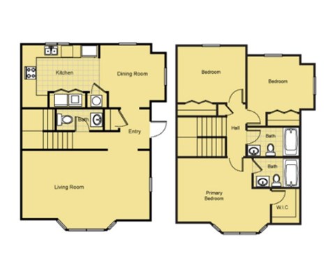 Floor plan for 3 beds, 2.5 baths, 1325 sqft