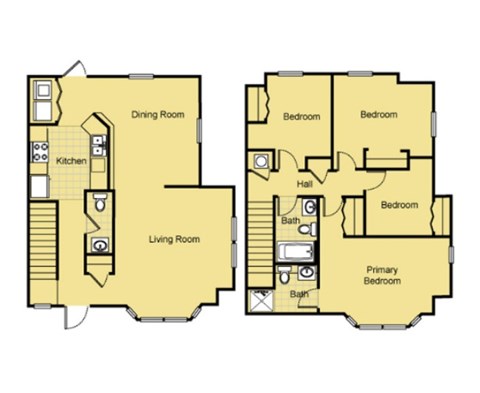 Floor plan for 4 beds, 2.5 baths, 1471 sqft
