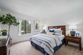 Anaheim apartment for rent - a bedroom with a bed and a dresser and a window