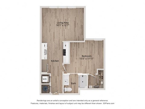 Floor plan for 1 bed, 1 bath, 712 sqft
