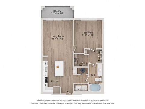 Floor plan for 1 bed, 1 bath, 780 sqft